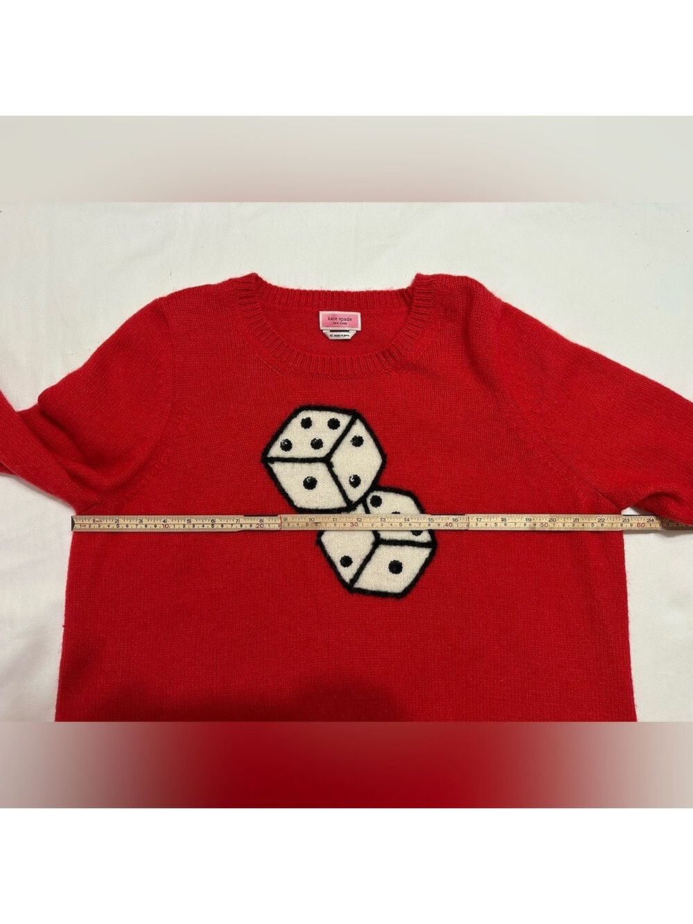 KATE SPADE NEW YORK RED SEQUIN LUCKY DICE SWEATER CASINO VEGAS GLAM LUXURY XL - Picture 5 of 9
